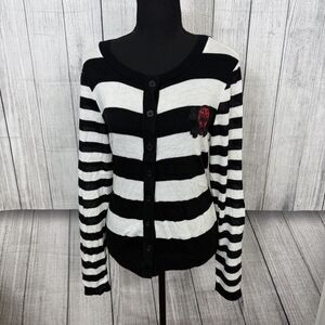 VTG Sweet Love Hot Topic Women's Large (NO Tag) Striped Cardigan Skull Patch
